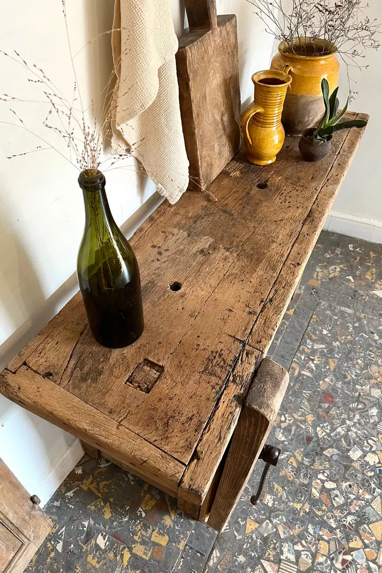 Ancien établi en chêne Début XXème