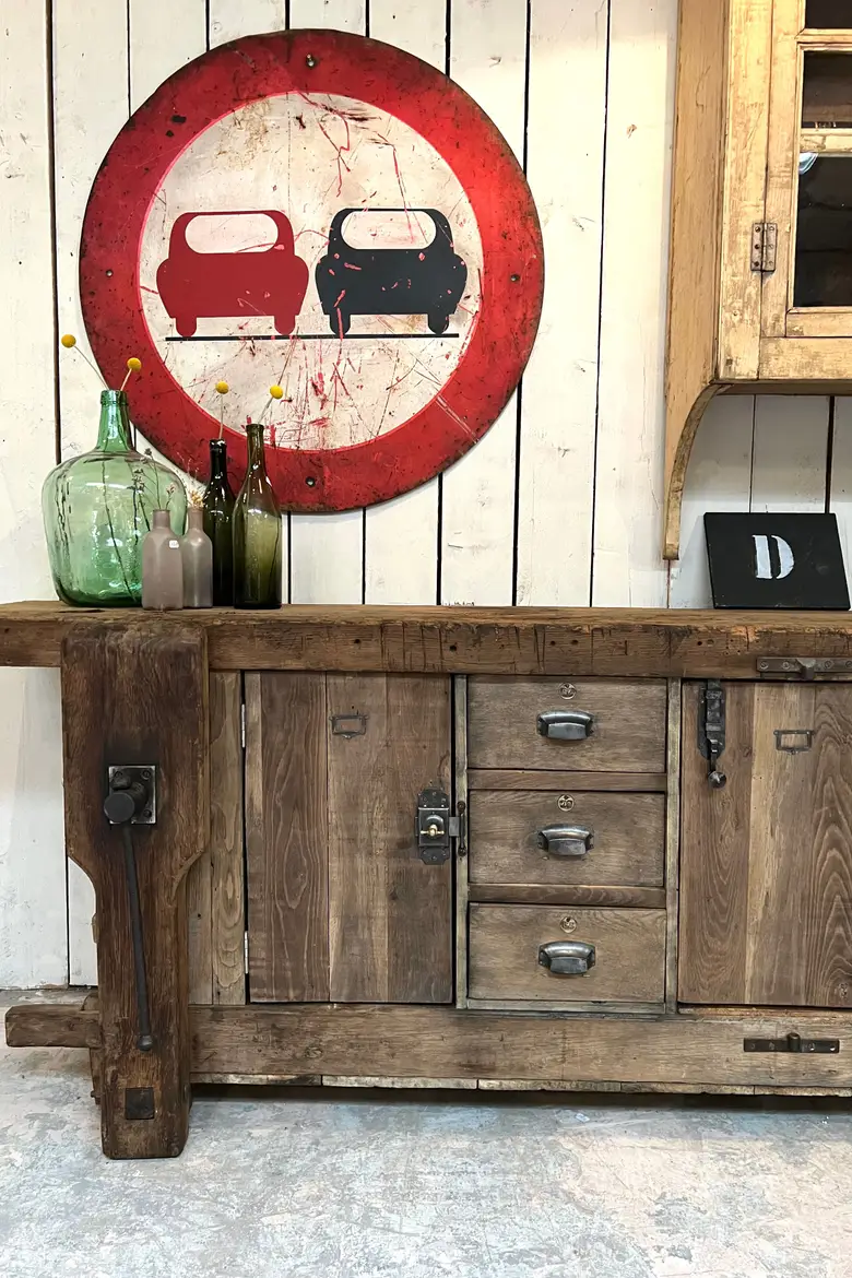 Ancien établi en chêne Début XXème