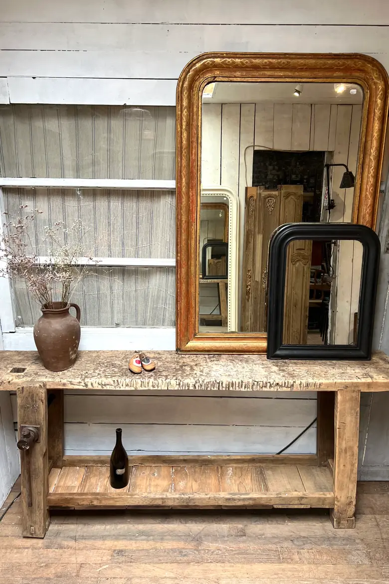 Ancien établi étroit en bois