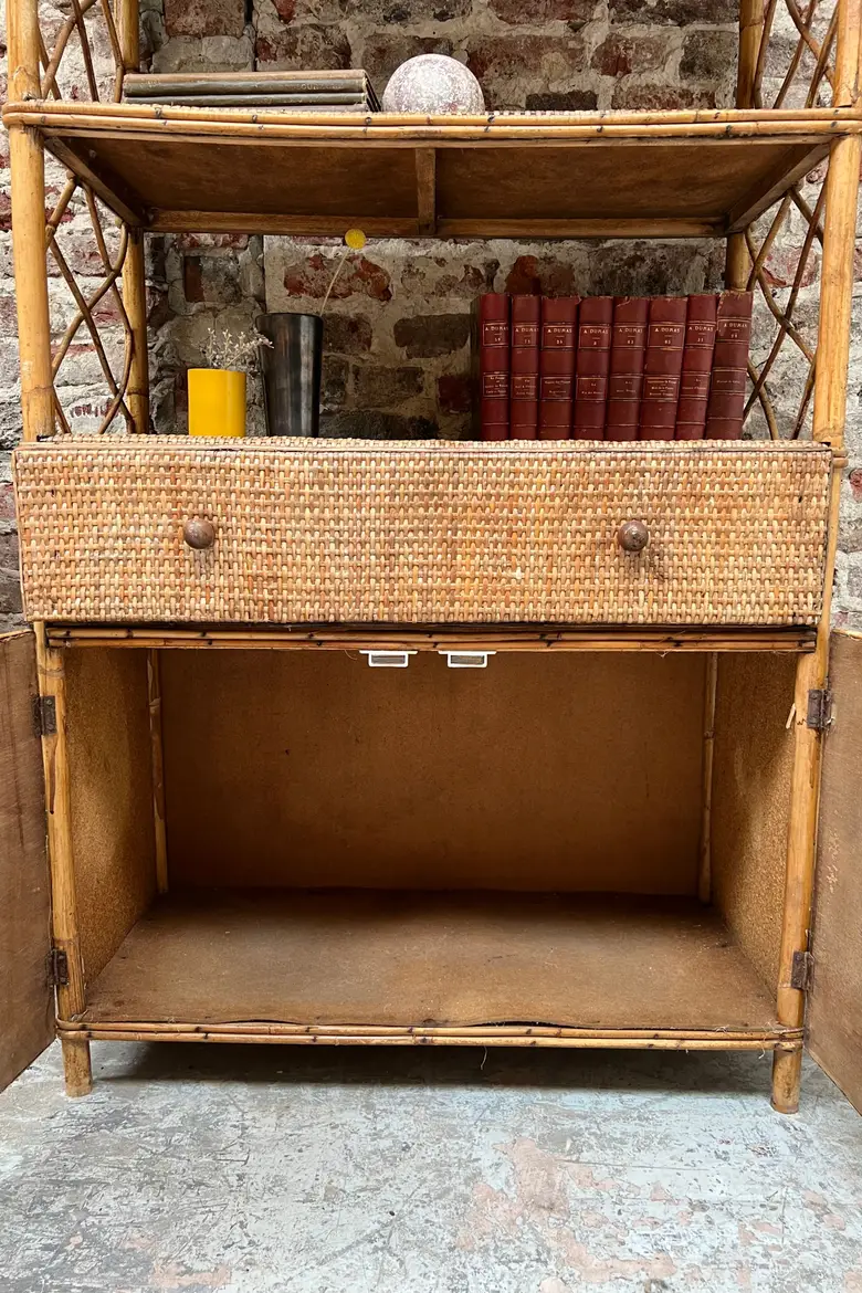 Ancien étagère en rotin vintage Années 70