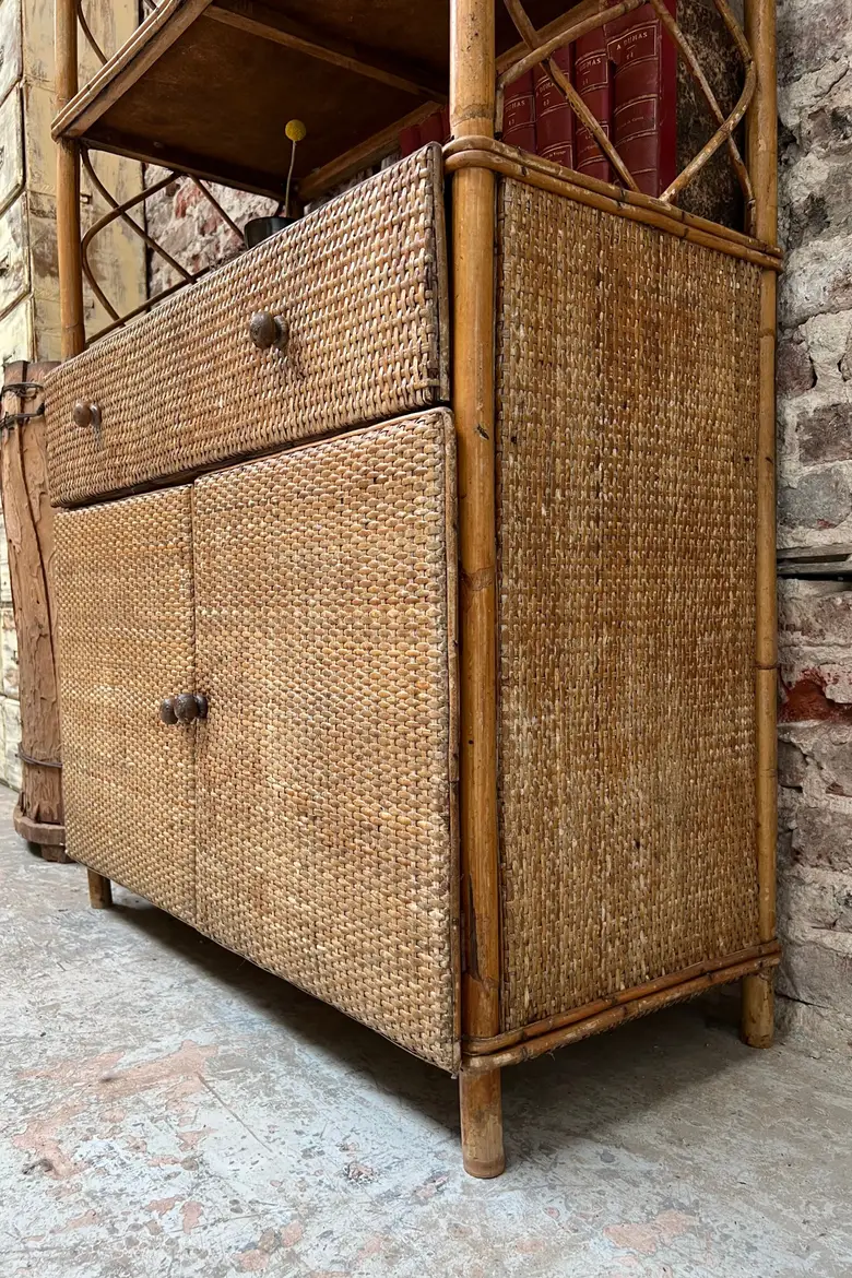 Ancien étagère en rotin vintage Années 70