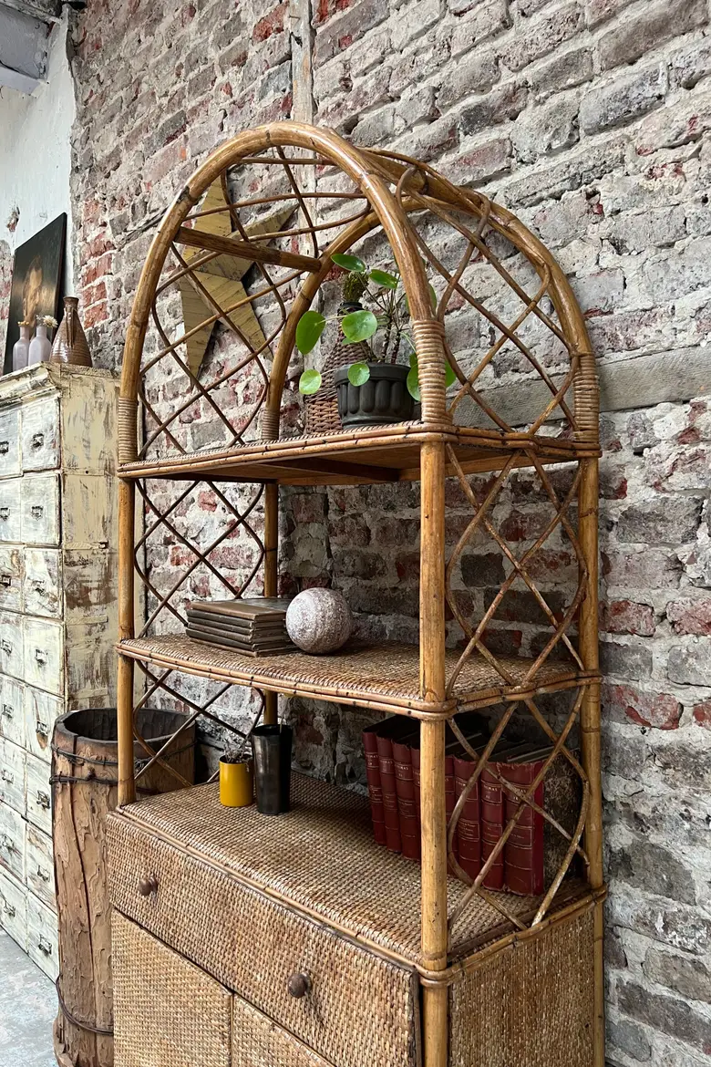 Ancien étagère en rotin vintage Années 70