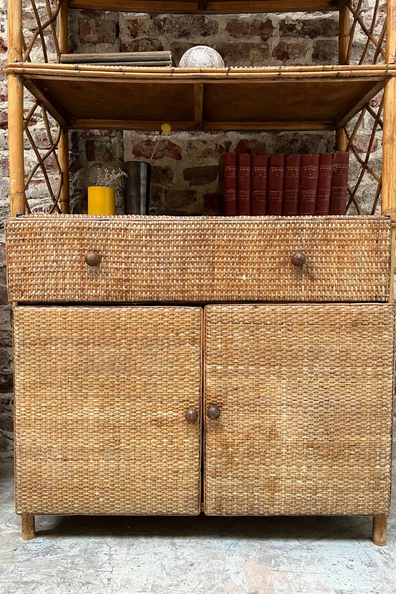 Ancien étagère en rotin vintage Années 70