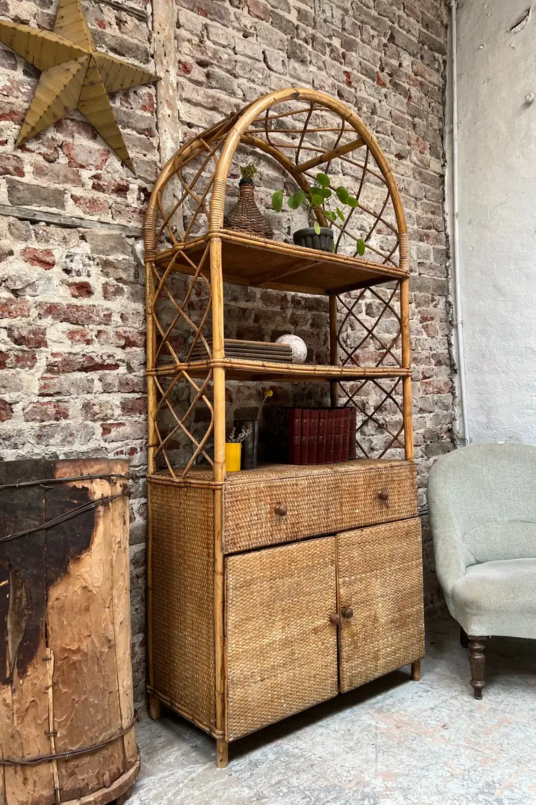 Ancien étagère en rotin vintage Années 70
