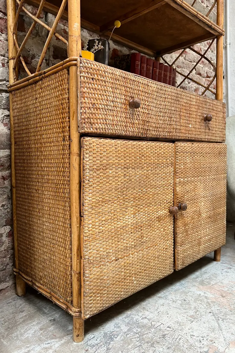 Ancien étagère en rotin vintage Années 70