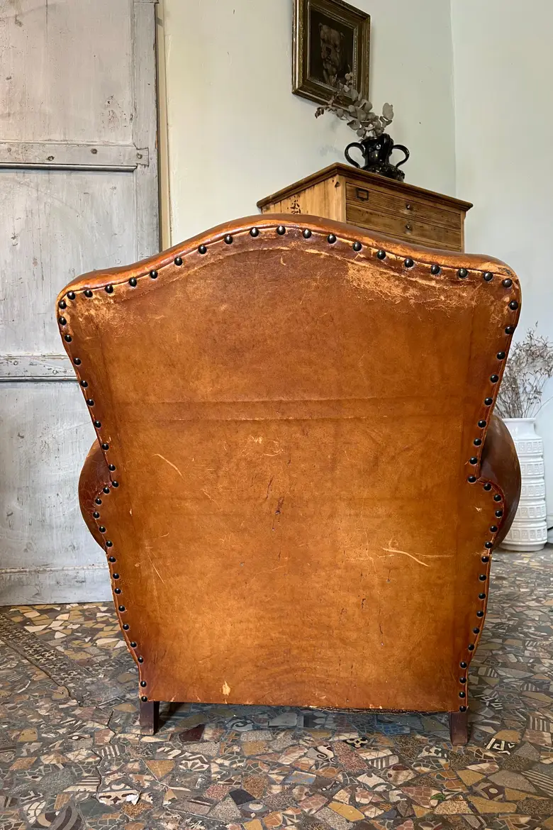 Ancien fauteuil club en cuir 1930