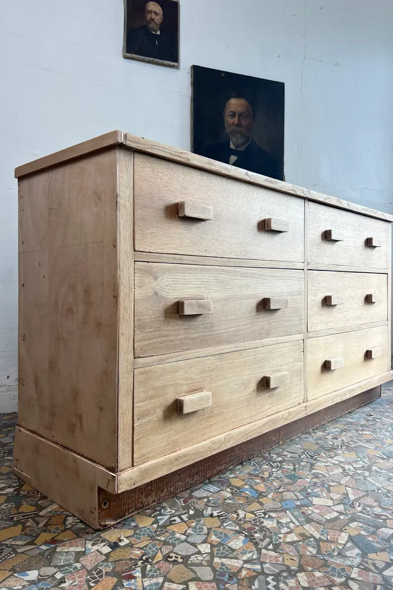 Ancien meuble de mercerie en chêne – Années 50