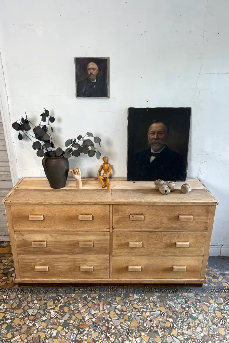 Ancien meuble de mercerie en chêne – Années 50