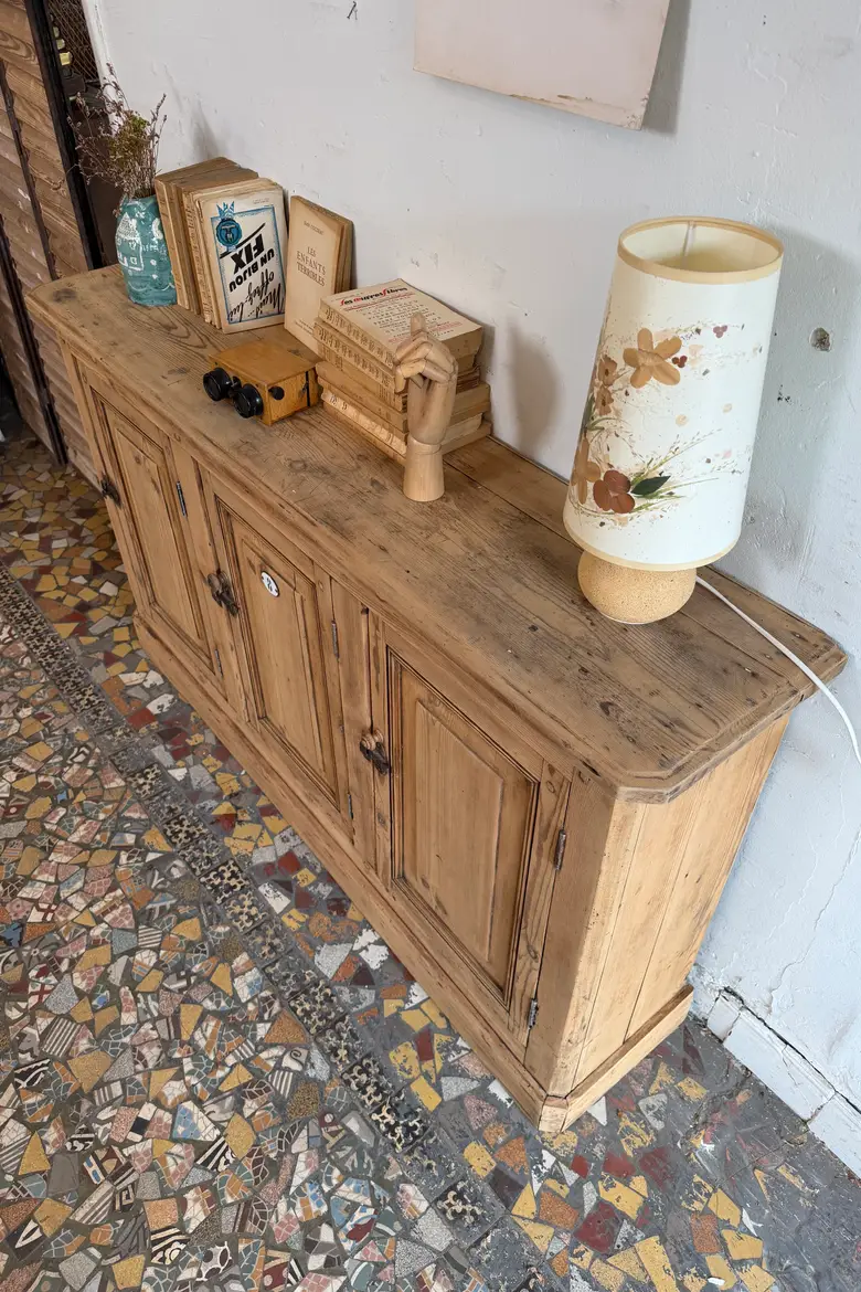Ancien meuble de métier en sapin brut