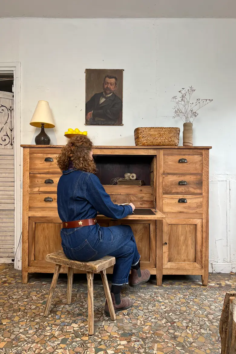 Ancien meuble secrétaire en noyer – début XXe