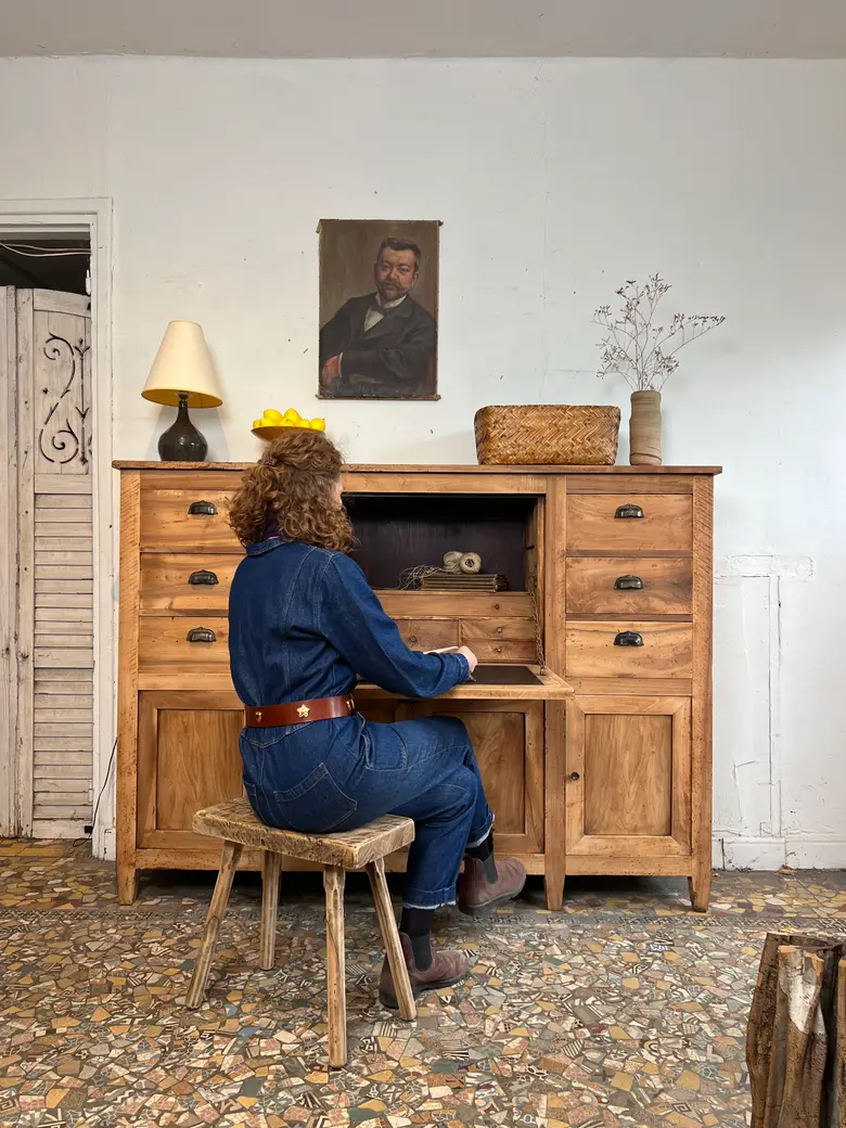 Ancien meuble secrétaire en noyer – début XXe