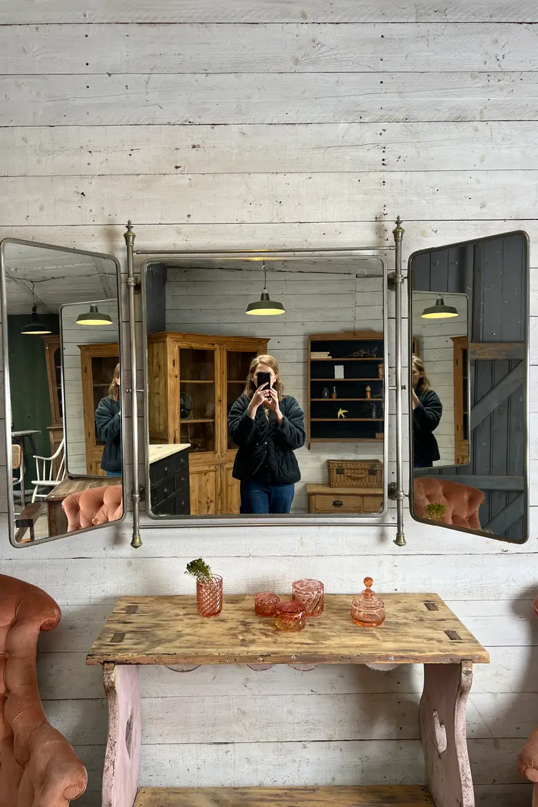 Ancien miroir de barbier tryptique