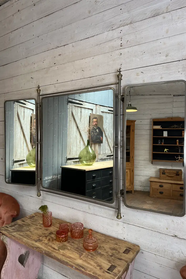 Ancien miroir de barbier tryptique
