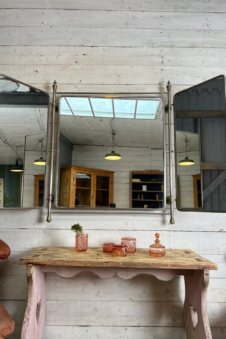 Ancien miroir de barbier tryptique
