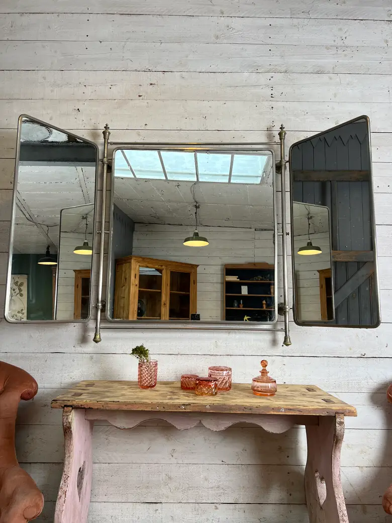 Ancien miroir de barbier tryptique