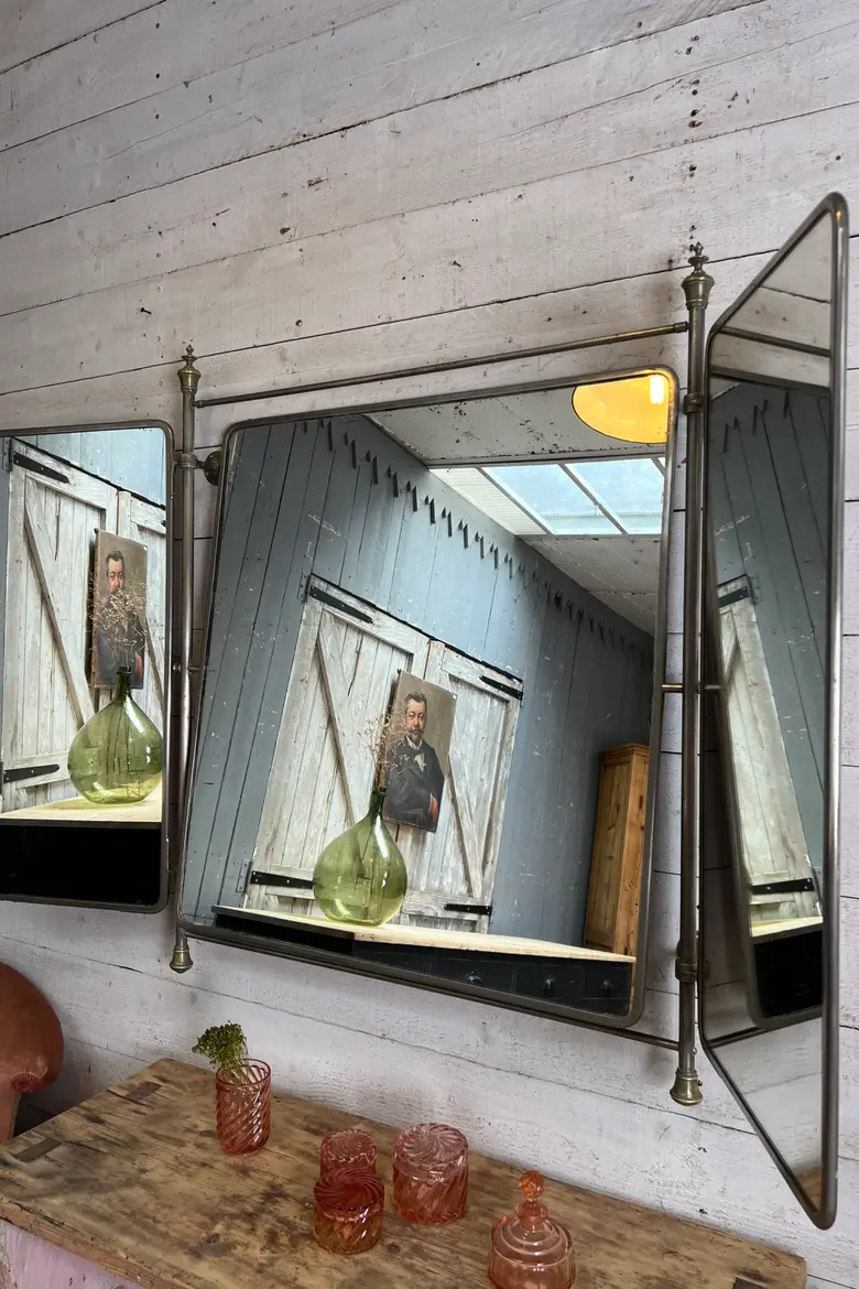 Ancien miroir de barbier tryptique