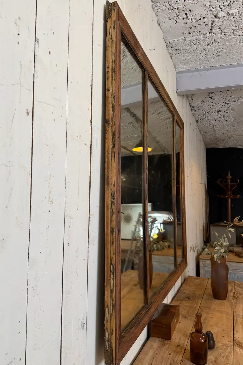 Ancien miroir de bistrot en noyer