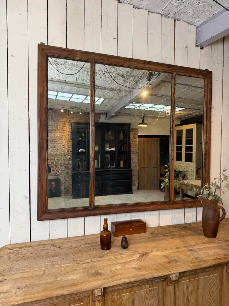Ancien miroir de bistrot en noyer