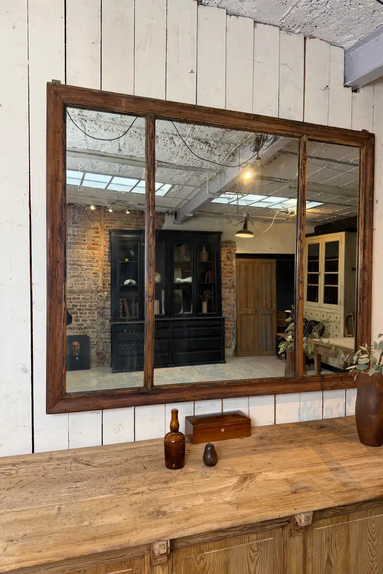 Ancien miroir de bistrot en noyer