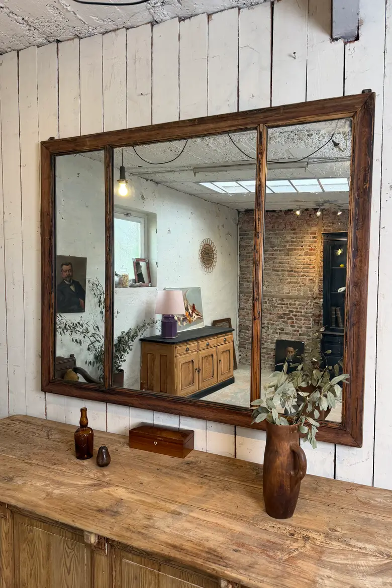 Ancien miroir de bistrot en noyer