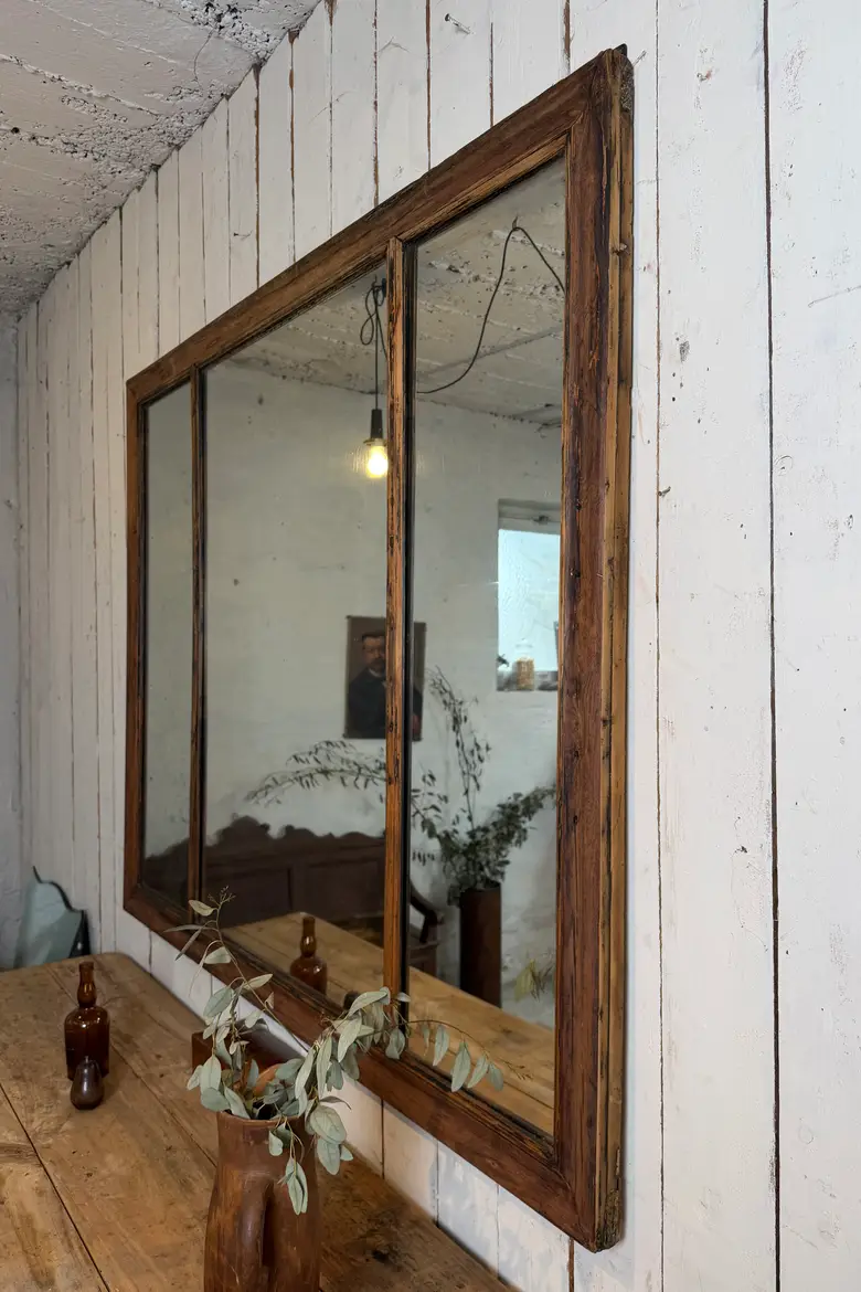 Ancien miroir de bistrot en noyer