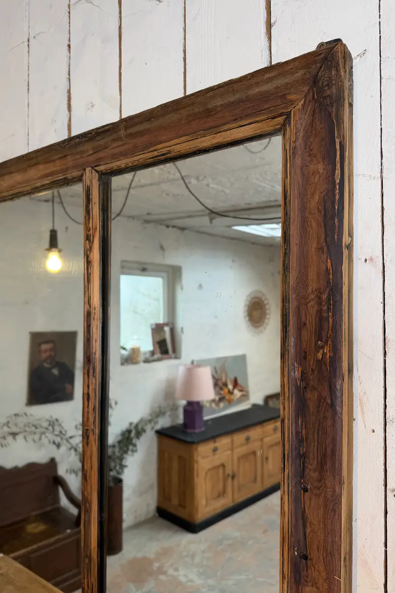 Ancien miroir de bistrot en noyer