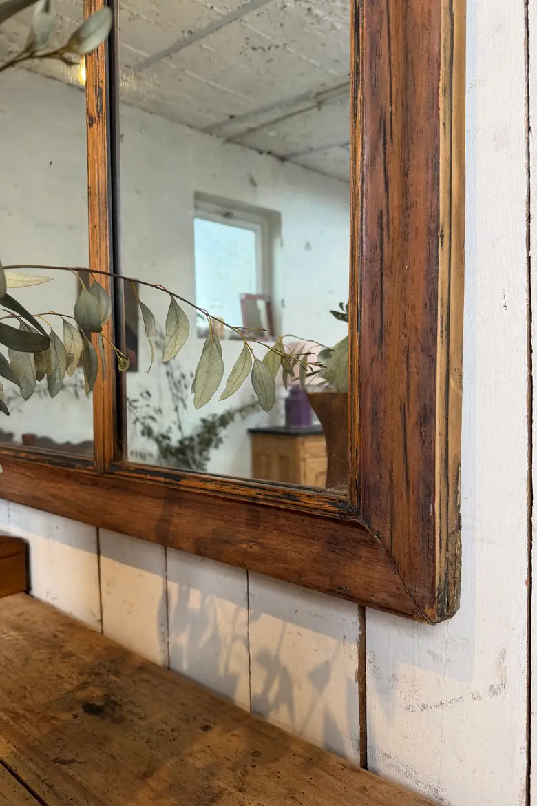 Ancien miroir de bistrot en noyer