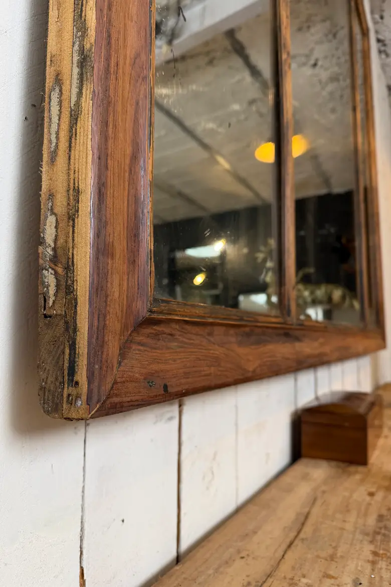 Ancien miroir de bistrot en noyer
