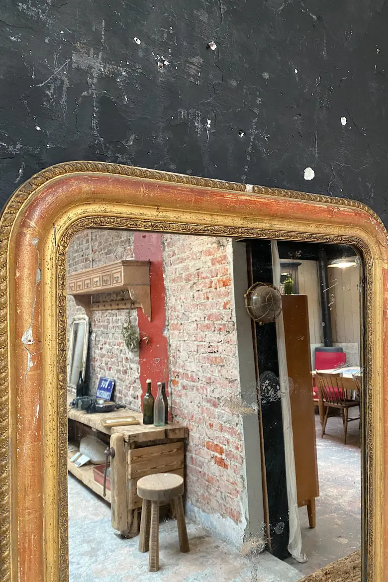 Ancien miroir doré  au mercure Début XXème