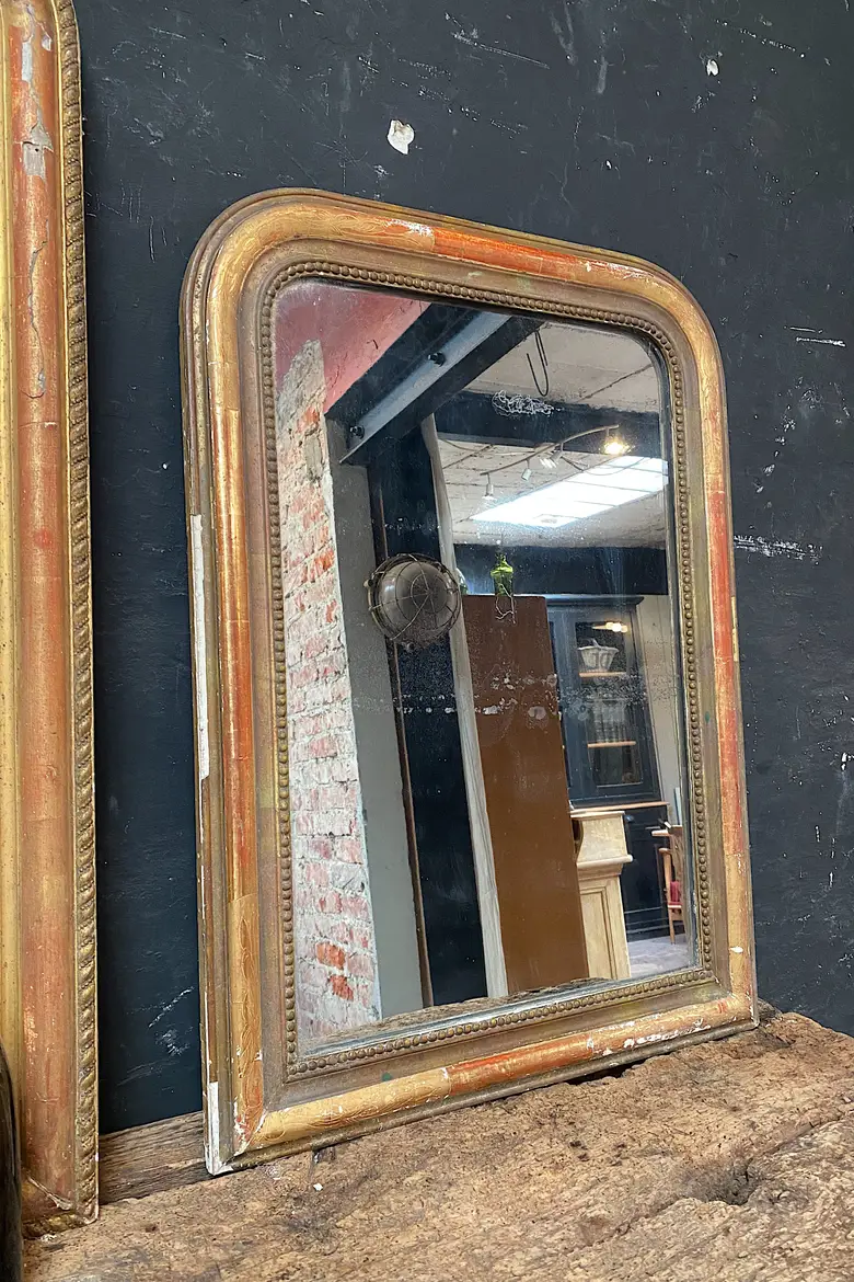 Ancien miroir doré  au mercure Début XXème