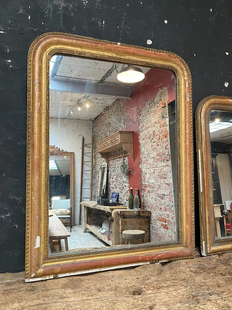 Ancien miroir doré au mercure Début XXème