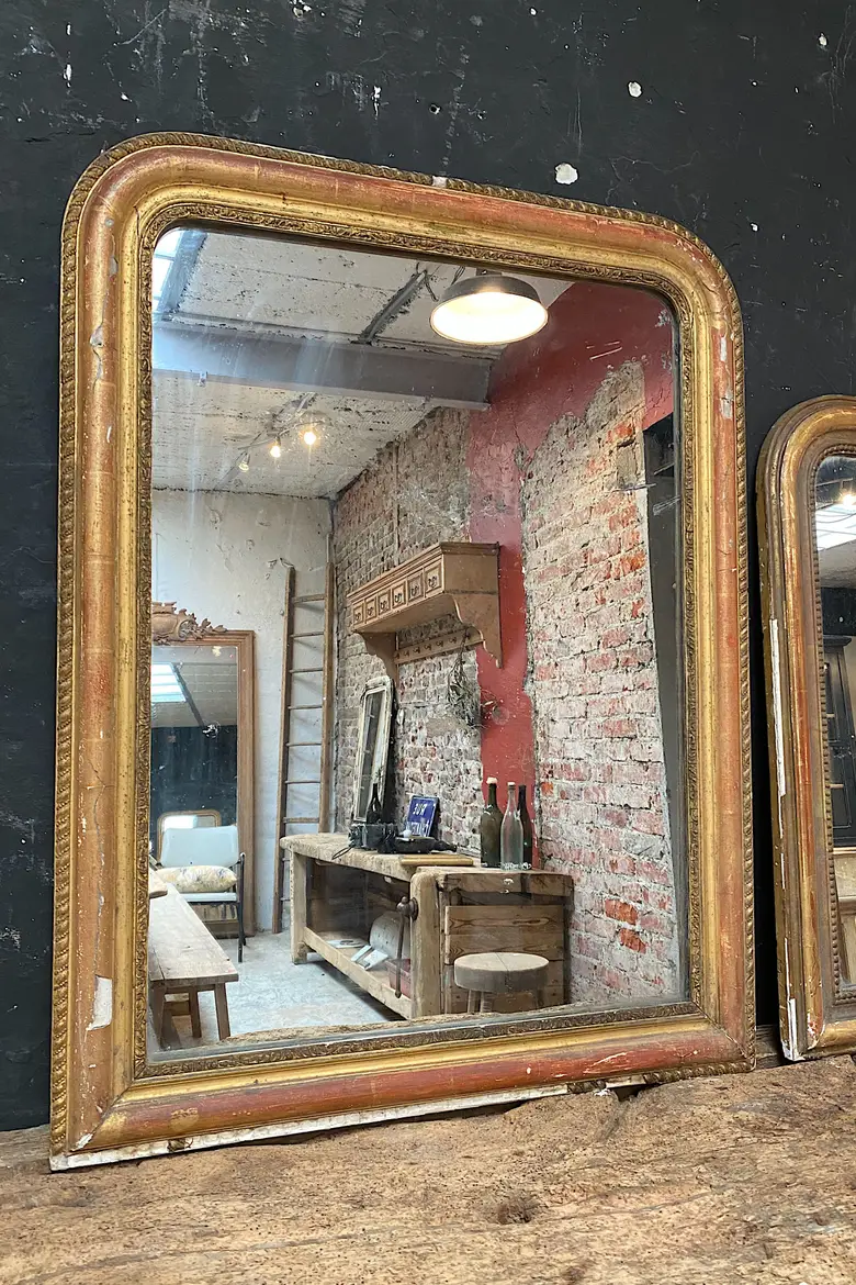 Ancien miroir doré  au mercure Début XXème