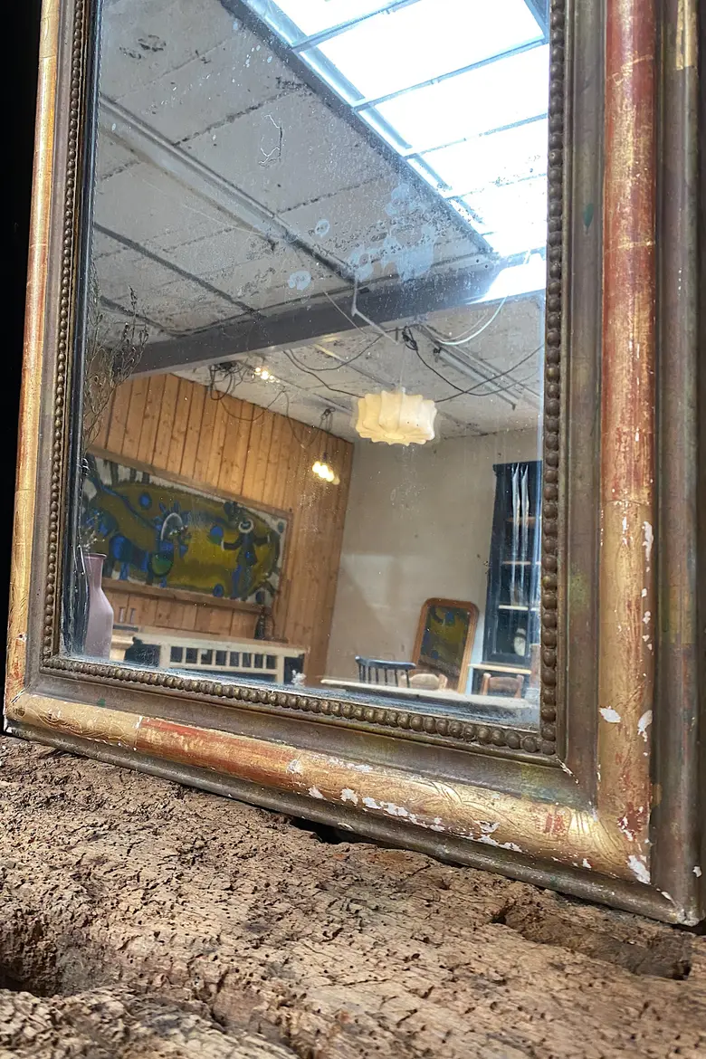 Ancien miroir doré  au mercure Début XXème