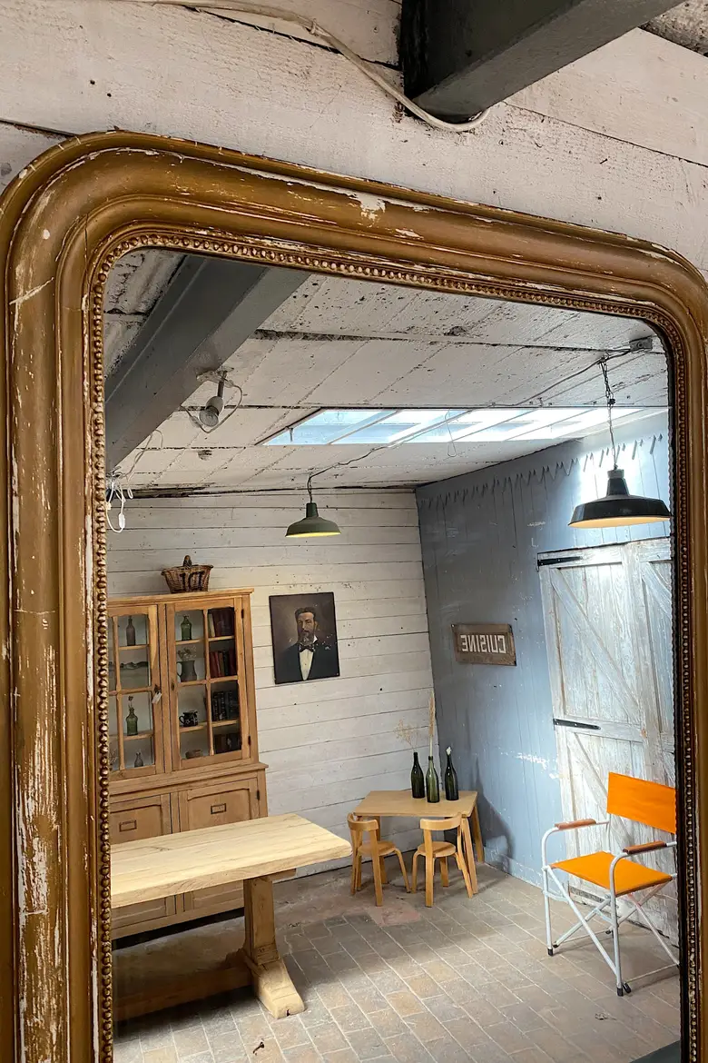 Ancien miroir doré au mercure Début XXème