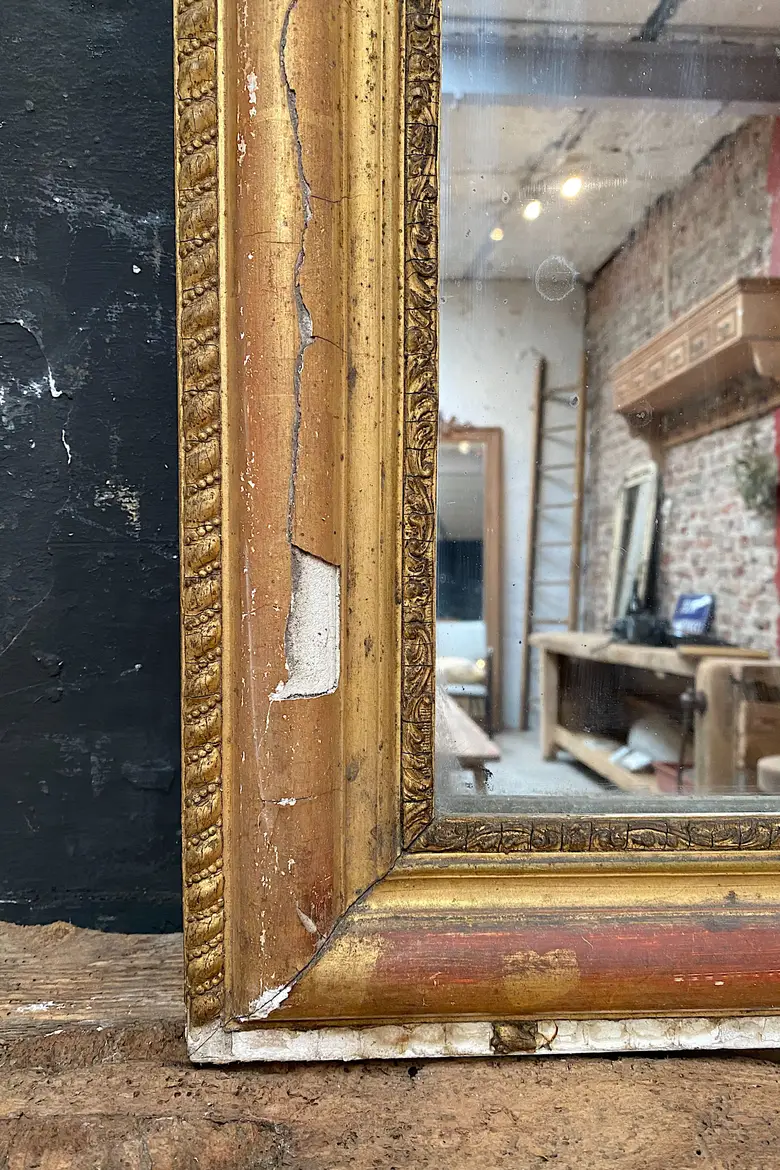 Ancien miroir doré  au mercure Début XXème