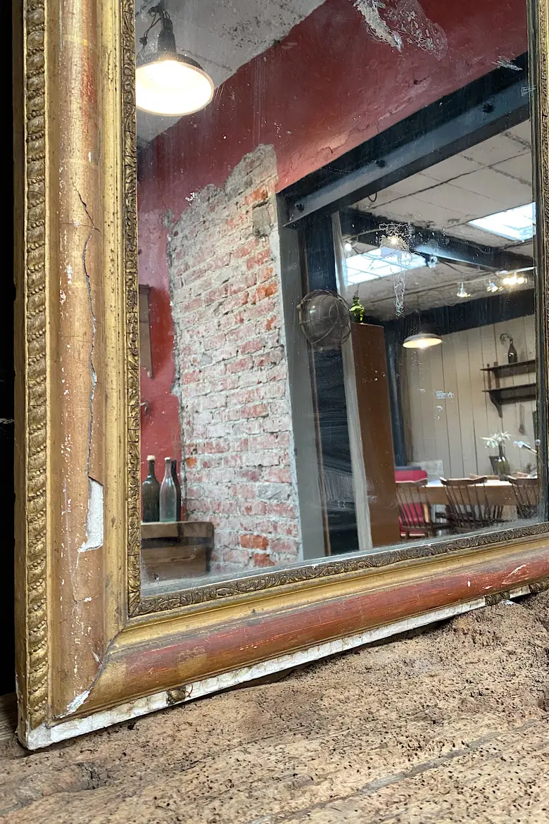 Ancien miroir doré  au mercure Début XXème