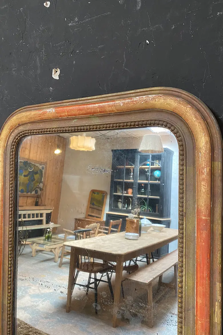 Ancien miroir doré  au mercure Début XXème