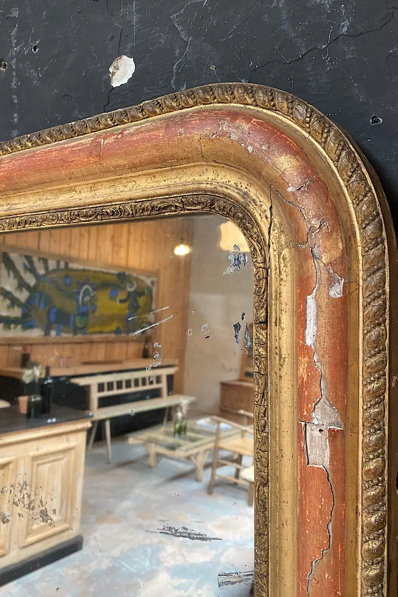 Ancien miroir doré  au mercure Début XXème