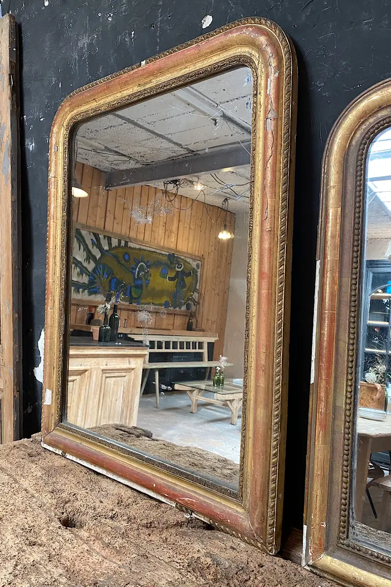 Ancien miroir doré  au mercure Début XXème