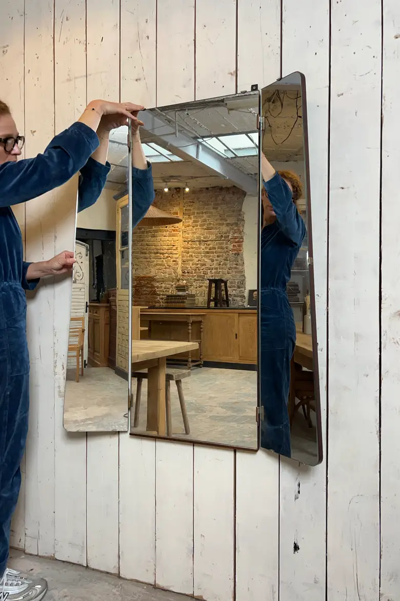 Ancien miroir triptyque - Années 70