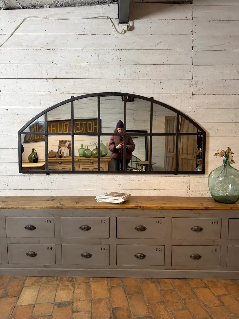 Ancien miroir verrière industriel