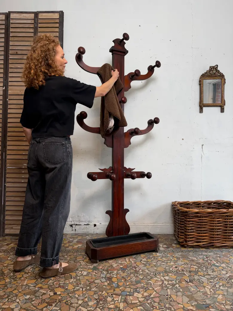 Ancien porte-manteau victorien en acajou
