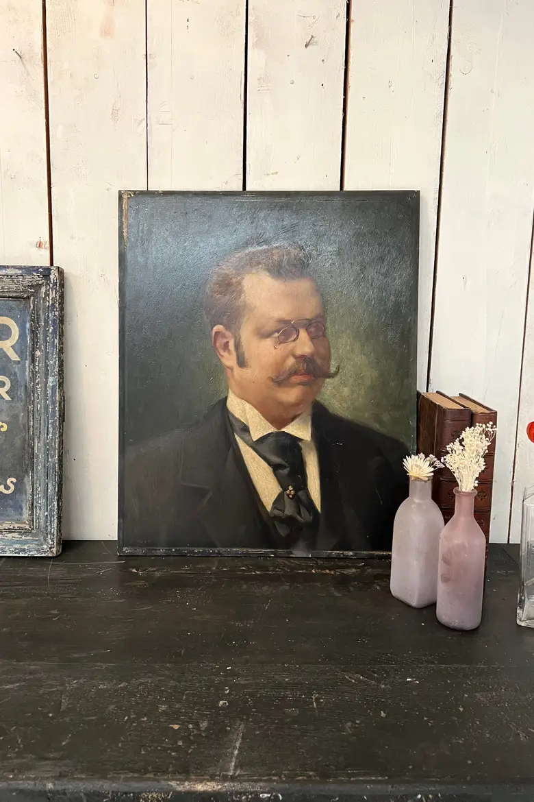 Ancien portrait d'ancêtre binocle Début XXème