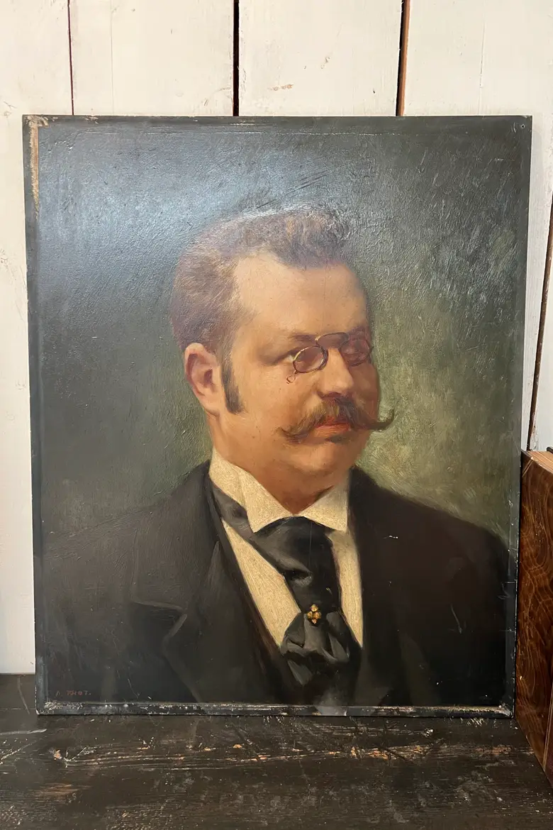Ancien portrait d'ancêtre binocle Début XXème