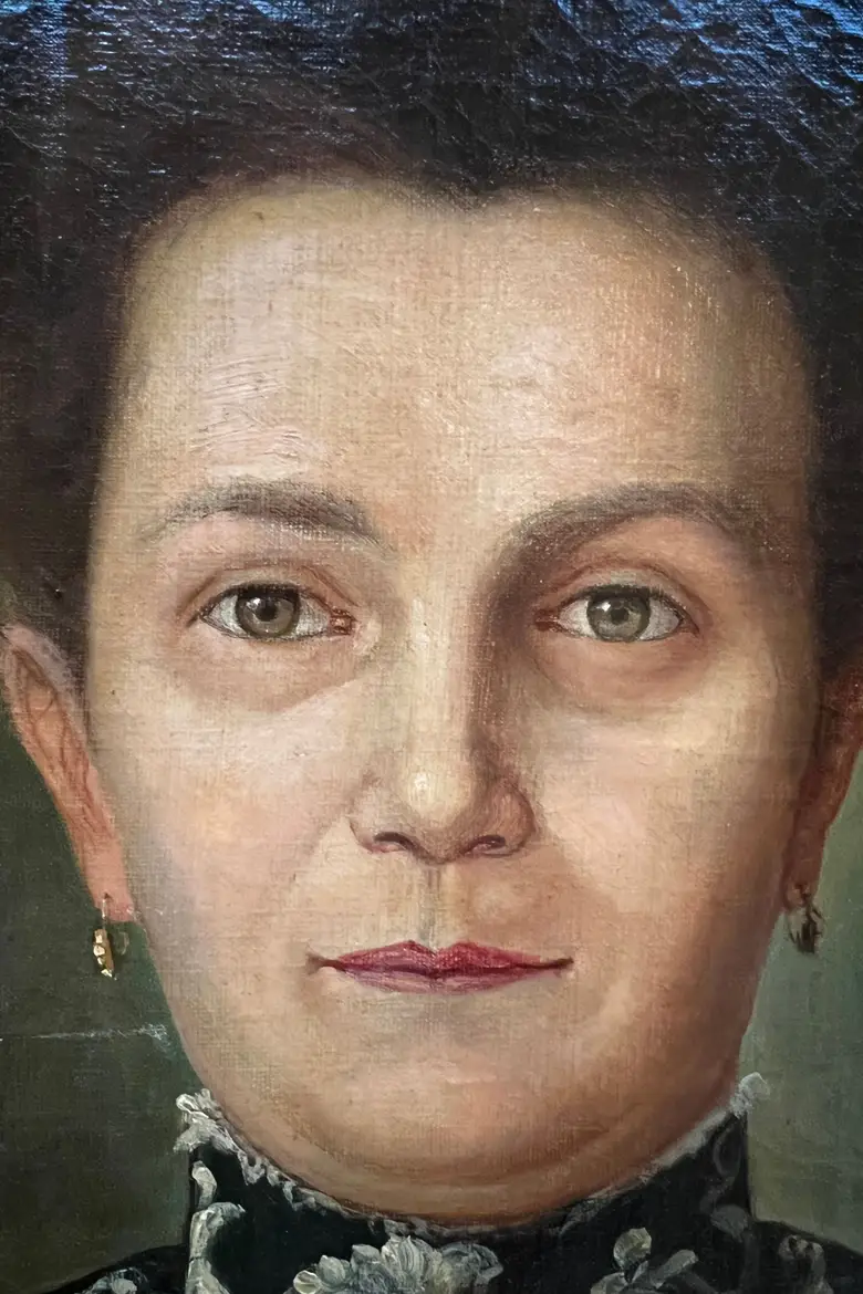 Ancien portrait d'ancêtre femme sur toile Début XXème