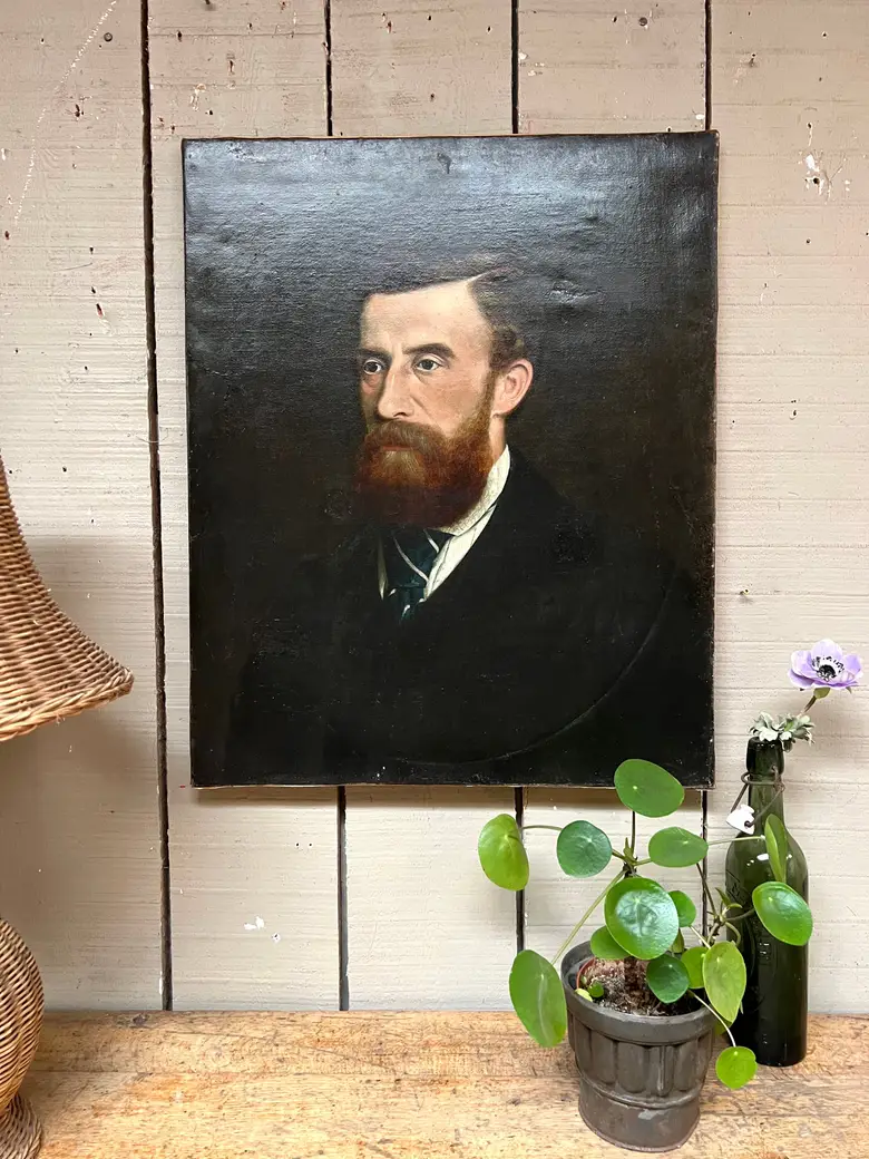 Ancien portrait d’ancêtre homme sur toile Début XXème