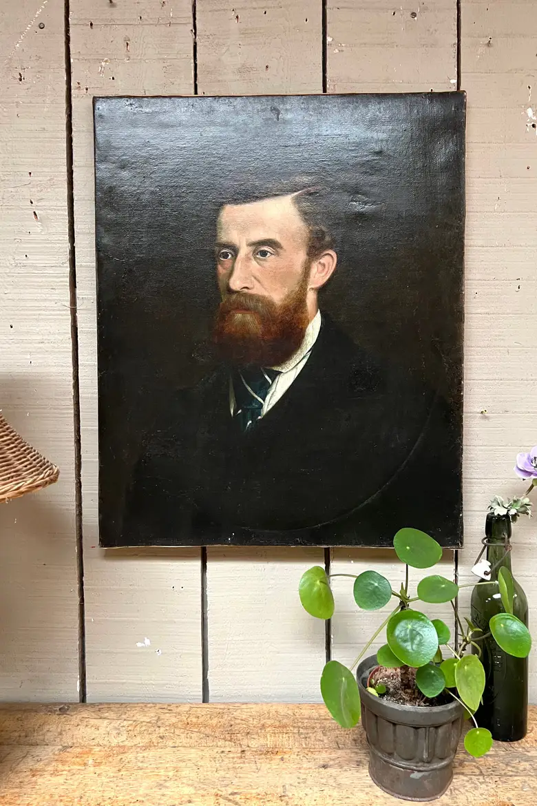 Ancien portrait d’ancêtre homme sur toile Début XXème