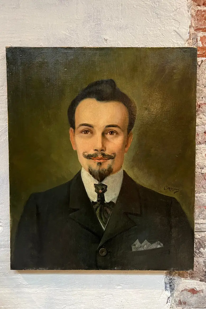 Ancien portrait d’ancêtre homme sur toile Début XXème