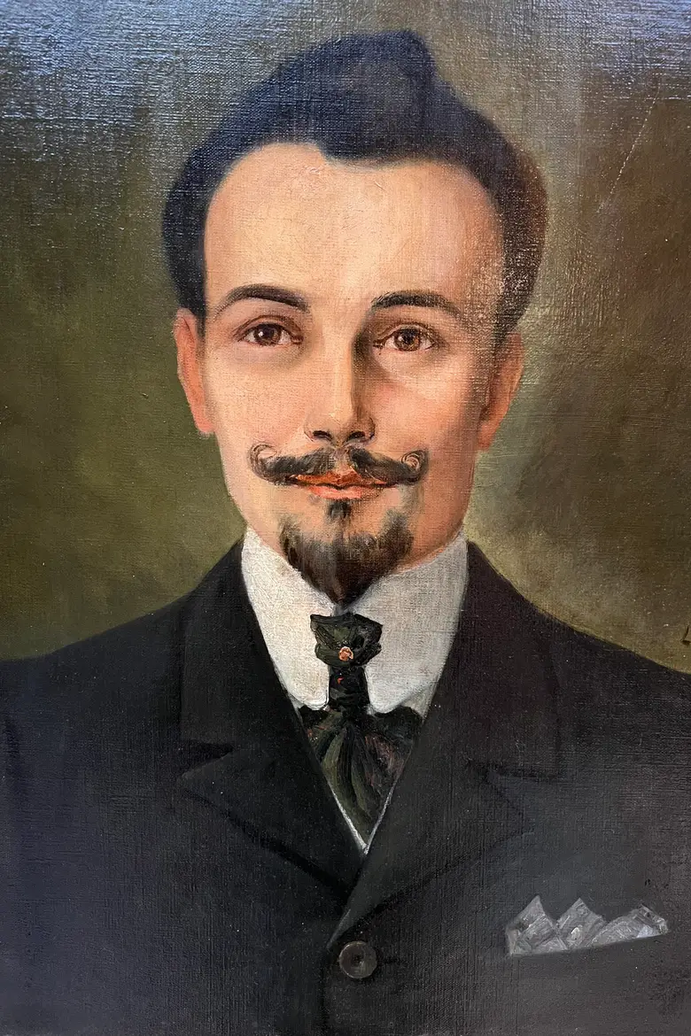 Ancien portrait d’ancêtre homme sur toile Début XXème