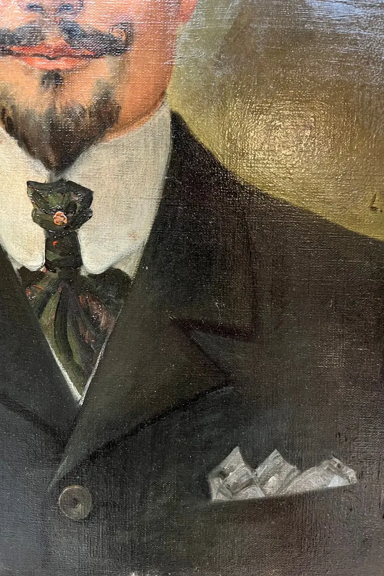 Ancien portrait d’ancêtre homme sur toile Début XXème